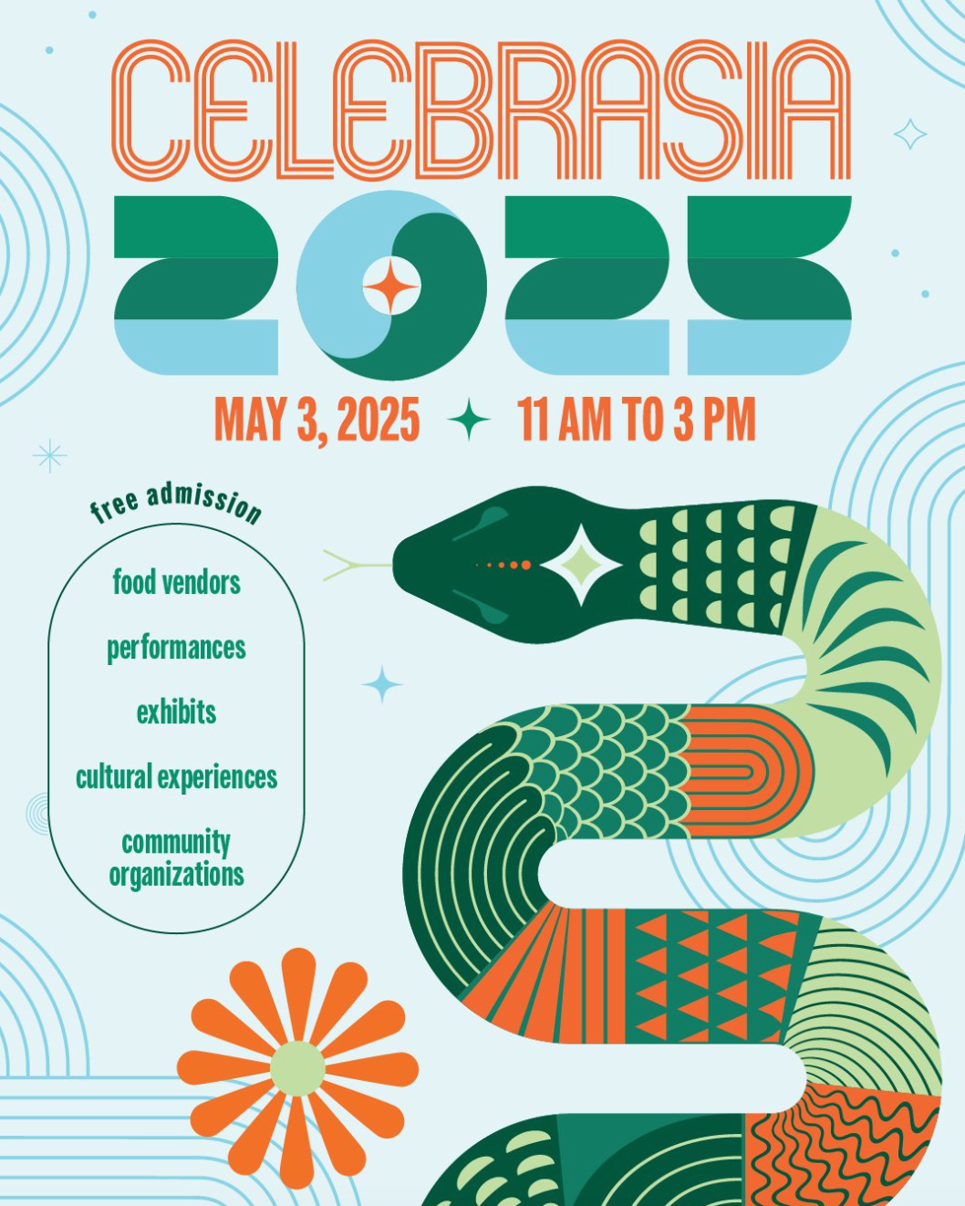 AARC 2025 CelebrASIA Flyer for the Asian American Resource Center's CelebrASIA event on May 3rd from 11am-3pm featuring food, performances and community tables. Address is 8401 Cameron Rd, Austin, Texas 78754.